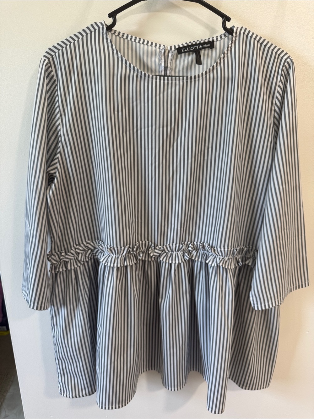 Elliot & Eve Gray and White Striped Peplum Blouse